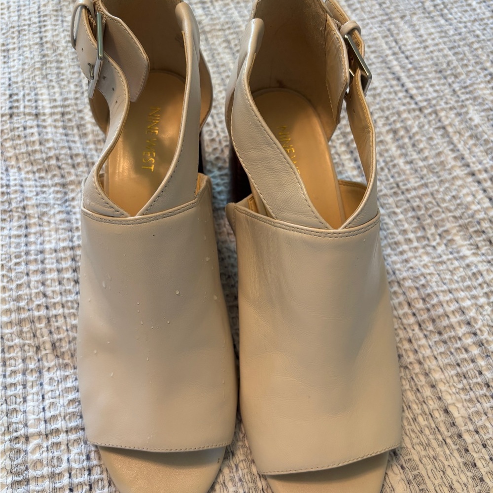 Nine West Cream Leather Open-Toe Slingback Mules